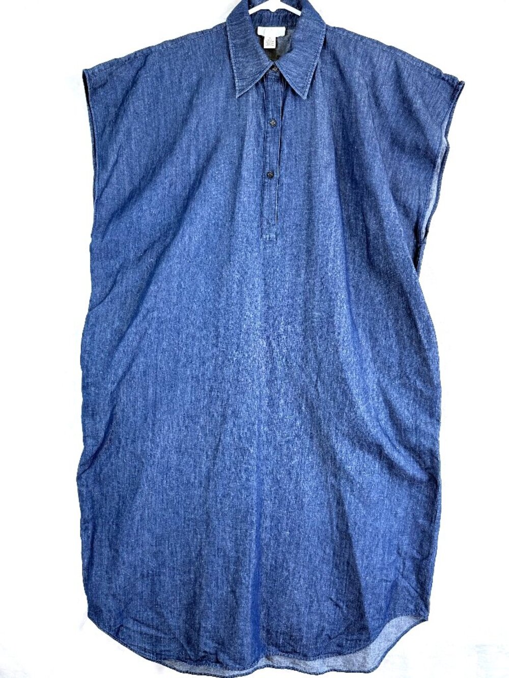 COS Quarter Button Dolman Collared Chambray Shirt Dress 14 Minimalist Resort